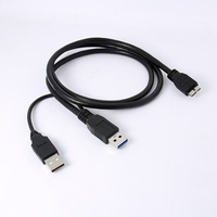 Kabel Y daya kecepatan tinggi USB ganda 3.0 A Male ke mikro USB 3.0 kabel Splitter untuk Hard Disk