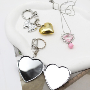 Bán buôn tùy chỉnh thép không gỉ gương DIY vòng trái tim ảnh mề đay quyến rũ engravable trống Keychain Quà Tặng vật liệu kim loại - Product Image 4