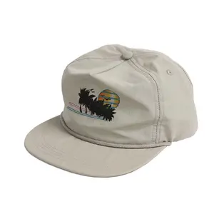 Custom Ongestructureerde 5 Panel Blank Plain Touw Snapback Hoed