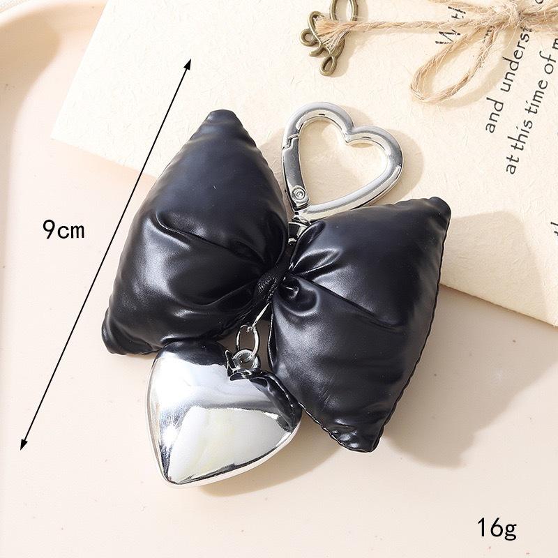 Leather Bow Heart Pendant - Heart Buckle - Black