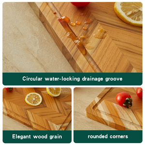 Nouvelle planche à découper en teck double face avec rainures pour jus, motif chevrons, petit format, idéale pour la viande et les charcuteries, en coffret cadeau - Product Image 6