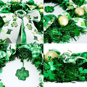 Damai St Patricks Ngày Vòng Hoa Trang Trí Nhân Tạo Shamrock Clover Trang Trí Nội Thất Với Cung Cho Phía Trước Cửa Nhà Tường Nguồn Cung Cấp Bên - Product Image 4