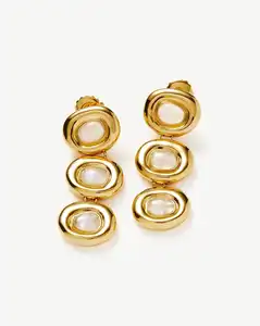 Fine Jewelry High Quality 18k Gold Plated Molten Gemstone Doughnut Triple Charm Drop Earrings For Women