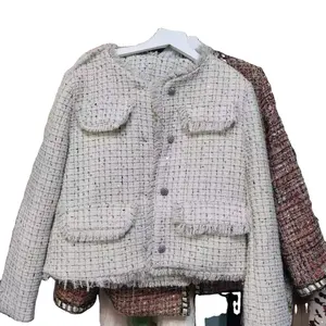 Korea Hot Sale Winter Used Clothing Ladies Worsted Coat Tweed Short Jackets Second Hand Clothes In Bales 100 KG
