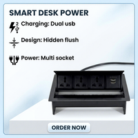 Prise de courant de table à 3 prises IP44 16A avec couvercle rabattable et 2 ports USB-A pour usage commercial