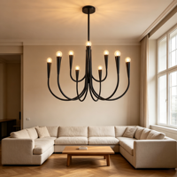 Lustre moderne noir à branches courbées, 9 lumières, ampoules apparentes, lampe suspendue pour salle à manger, salon, villa, hôtel, décoration