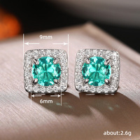 Kadınlar için Kare Yeşil CZ Halo Saplama Küpe, 6mm, Beyaz Altın Kaplama Pirinç Geometrik Kulak Çivileri, Yeşil