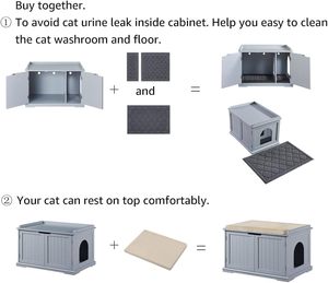 Maison <span class=keywords><strong>pour</strong></span> chat d'intérieur Structure en bois robuste Assemblage facile Banc de rangement Couvercle de bac à litière Enceinte <span class=keywords><strong>pour</strong></span> la plupart des cages <span class=keywords><strong>pour</strong></span> animaux de compagnie - Product Image 5