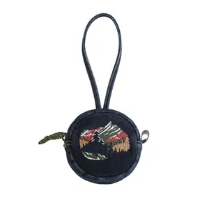 Thiết kế thích hợp màu xanh rừng thêu denim nhỏ túi tròn sáng tạo cổ điển Denim Mini Coin Purse