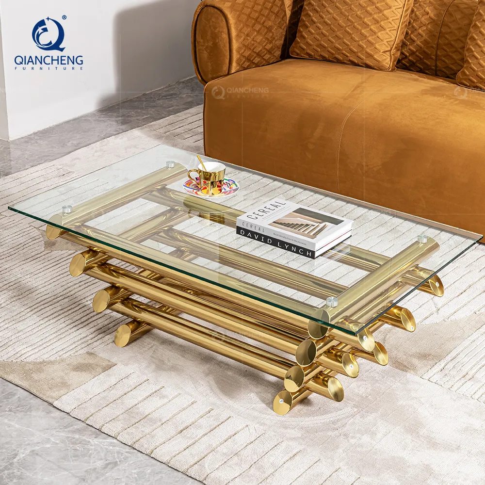 Table basse italienne en verre éléphant de designer chine top 10 des meubles de marque découpe laser de l'acier table basse dorée de luxe pour la maison