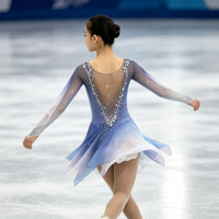 Robe de patinage artistique bleu-violet dégradé, manches longues en maille, dos en V profond, ornée de strass, pour femmes et filles, compétition, spectacle sur glace