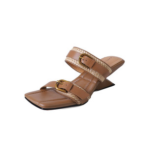 Summer Spring New Style Anti-Slippery Breathable <b>Open</b>-<b>Toe</b> <b>Platform</b> Square <b>Toe</b> Low <b>Heel</b> Genuine Leather Strap Flip-Flops for - Product Image 6