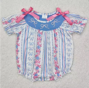 Romper de Manga Corta con Estampado a Cuadros Rosa para Bebés, con Bordado de Lazo - Product Image 2