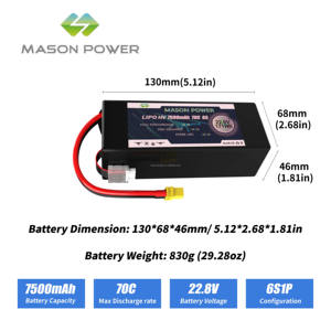 Chất lượng cao chuyên nghiệp lihv Drone pin 6S 22.8V 7500mAh 70C hiệu suất ổn định cho tầm xa & Racing FPV - Product Image 2