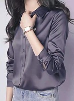 Chemise de Bureau à Manches Longues en Satin Lisse de Haute Qualité pour Femme