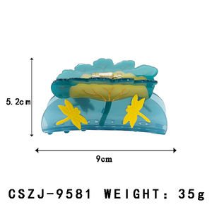 CANYUAN تصميم شخصي 9 مقاطع الربط من Acetate لطيف أخضر ورقة اللوتس اليعسوب مشبك مخلب خلات بالجملة - Product Image 2