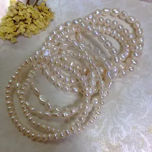 Wholesale Simple Hand Woven Beaded Bracelet Baroque Fresh Water Pearl Bracelet Elastic Rope Charms For Bracelets