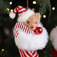 Décor d'arbre de Noël suspendu Ornements de bottes de Père Noël scintillantes Botte de Noël rouge Ornements d'arbre de Noël suspendus avec ours