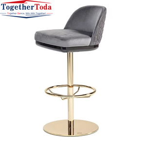 Chaise haute moderne réglable en acier inoxydable avec dossier incurvé et repose-pieds rond pour bars, hôtels, salles à manger et salons - Product Image 1