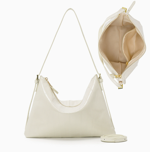 Sac à bandoulière en cuir verni noir, sac hobo en forme de croissant, sac à main à fermeture éclair pour les trajets quotidiens - Product Image 3