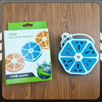 Multiprise universelle hexagonale colorée avec 5 prises CA et ports USB, rallonge multi-longueurs avec protection contre les surtensions