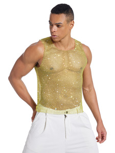 Heren Sexy Strass Mesh <span class=keywords><strong>Tank</strong></span> <span class=keywords><strong>Top</strong></span> Mouwloos Visnet Vest O-hals Doorzichtig Voor Feestkleding Club En Nachtleven Mode - Product Image 6