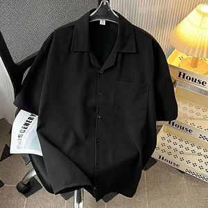 Men's Ice Silk Short Sleeve Shirt Turn-<b>down</b> Collar Loose Fit Summer Breathable Polyester/Cotton Dobby Fabric Leisure Top - Product Image 3