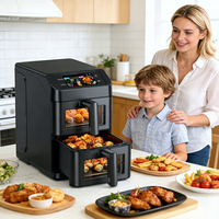 Friteuse à air moderne 2x5L à double panier avec écran tactile, contrôle numérique, application Wi-Fi intégrée pour recettes, et affichage visible du processus de cuisson