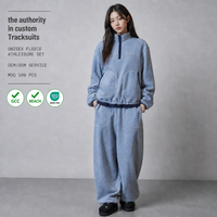 Ensemble de survêtement unisexe en polaire, pull demi-zip avec poche kangourou, pantalon de jogging décontracté, bleu, athleisure, personnalisable, OEM, vente en gros