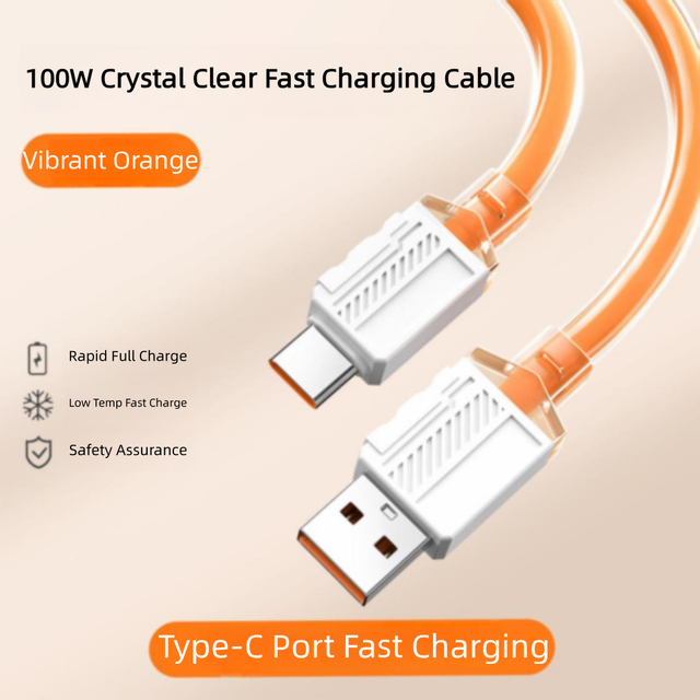 Wholesale Cheapest 100W Crystal Clear USB C Cable, 6A Fast Charging with Low Temp Protection, Durable Gold-Plated Type C Wire