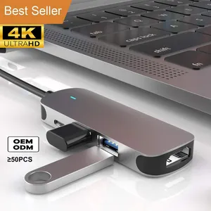 2024 New 4 in 1 Custom Aluminum Type C Docking Station USB C Hub 3.0 Adapter Port Replicator With PD 3.0 HDMI For Laptop PC Ipad