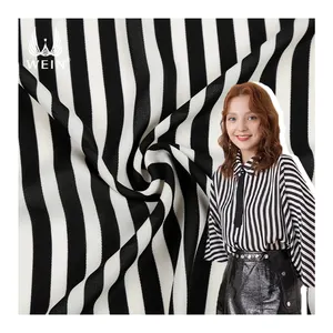 Popular black and white stripe 100% polyester screen printed service breathable chiffon fabric for clothing and blouse WI-A10