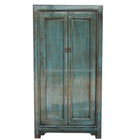 Meuble de rangement en bois recyclé vert et noir vintage chinois, style shabby chic, peinture vieillie