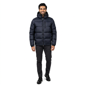 Chaqueta acolchada de lona resistente, impermeable, extragrande, estilo burbuja, de invierno, negra, personalizada para hombre, brillante, con bolsillo en la manga. - Product Image 1