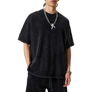 KEEPSHOWIN T-shirt vintage surdimensionné délavé à l'acide pour homme, en coton épais, coupe ample, unisexe, basique - Product Image 1