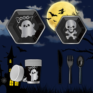 Halloween Feest Decoratieve Dinerplaat Pompoen Decoratieve Papieren Bord Bekervork - Product Image 1