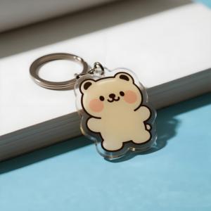 Custom Transparent Acrylic Keychain Bear Fox Animals Cartoon UV Printed Hot Sale Digital Photo Keyring Made of Plastic