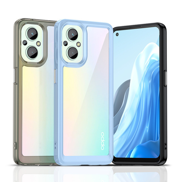 Soft TPU Edge With Clear PC Hybrid Case for Oppo Reno 7Z 7 Pro /Reno8 Lite 5G Funda With Plating Button