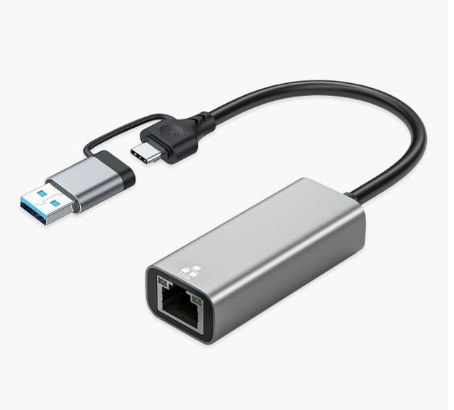 2.5G Ethernet Adapter, USB3.0 & USB-C to RJ45, 2-in-1, Driver-Free, Built-in LED, Compatible with PC & Gaming Devices