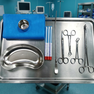 Set manual de inserción y extracción de DIU para ginecología hospitalaria con instrumentos de acero inoxidable, esponjas para riñón y paño azul - Product Image 5