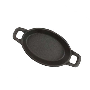 Cast Iron Teppanyaki Oval Grill Pan Double Handled Flat Bottom Durable Frying Pan For Steak Fish Cheese Grilling - Product Image 1
