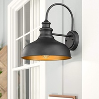 Lampe murale extérieure décorative style ferme col de cygne en fer E26 noir et or pour allée, jardin et route