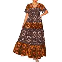 Robe longue maxi à volants style îles Samoa, imprimé intégral personnalisé, col en V, manches courtes, ourlet à volants, coupe ample, pour la plage tropicale