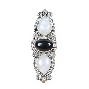 Handmade Rainbow Moonstone Black Onyx Sterling <b>Silver</b> <b>Statement</b> <b>Ring</b> Natural Gemstone Jewelry for Women Wholesale - Product Image 1