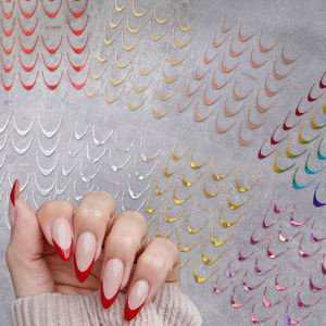 1 autocollant de <span class=keywords><strong>manucure</strong></span> rouge or français, autocollant de nail art néon coloré, dégradé, lignes, rayures, lignes de sourire, autocollants pour ongles, lignes courbées de lune - Product Image 1