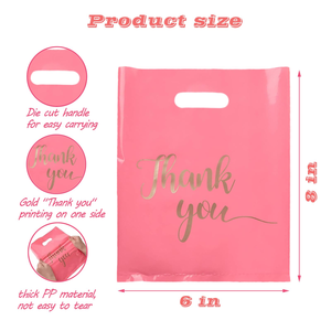 Custom Logo Printed Fold Plastic Pink Thank You Die Cut HDPE LDPE Handle Carry Shopping Packaging Bags - Product Image 3