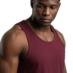 Women's <b>Maroon</b> 100% Cotton Breathable Sporty Geometric Knitted Tank <b>Top</b> O-Neck Regular Length Sleeveless Front Logo - Product Image 1
