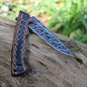 Thiết Kế Mới Màu Kép G10 Xử Lý Chiến Thuật Dao Laser Khắc Damascus Mô Hình Gấp Lưỡi Cắm Trại Survival Pocket Dao - Product Image 5