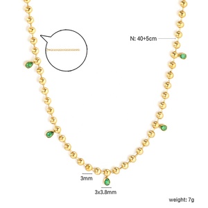 Collar de Moda con Colgante de Zirconia en Forma de Gota de Agua Verde, Chapado en Oro de 18K, Cadena de Bolas de Acero Inoxidable para Mujer - Product Image 2