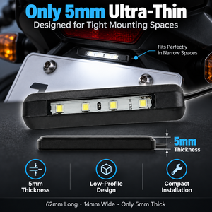 Lampe de <span class=keywords><strong>plaque</strong></span> d'<span class=keywords><strong>immatriculation</strong></span> ultra-mince KS16-046 12V 4 LED, 5 mm de large, avec câble de 40 cm pour moto, VTT, remorque - Product Image 2